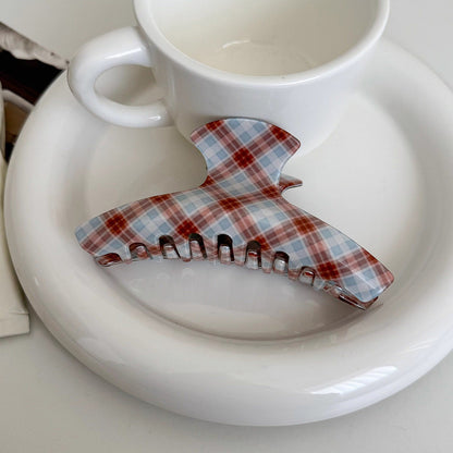 C廠【X128】簡約格紋抓夾女高級感2026新款韓系ins氣質髮夾後腦勺鯊魚夾頭飾
 26.04-3