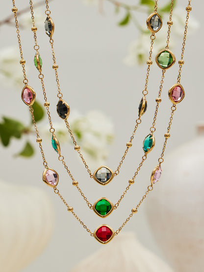 B廠【TXP512】不銹鋼正方形切面玻璃石手鍊項鍊耳環套裝歐美風潮酷氣質珠寶首飾
 25.12-2