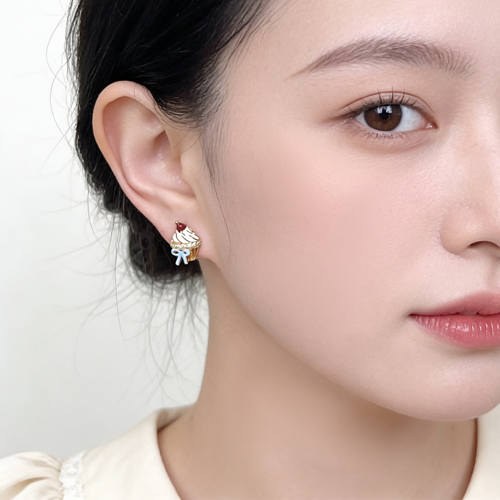 A廠【7439】原創甜美冰淇淋手工彩繪微鑲鋯石銀針小巧可愛新款耳環耳環女
 26.04-1