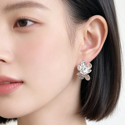 A廠【7746】鑲嵌鋯石肌理感花朵耳環小眾冷淡風設計感耳飾飾品
 26.06-4