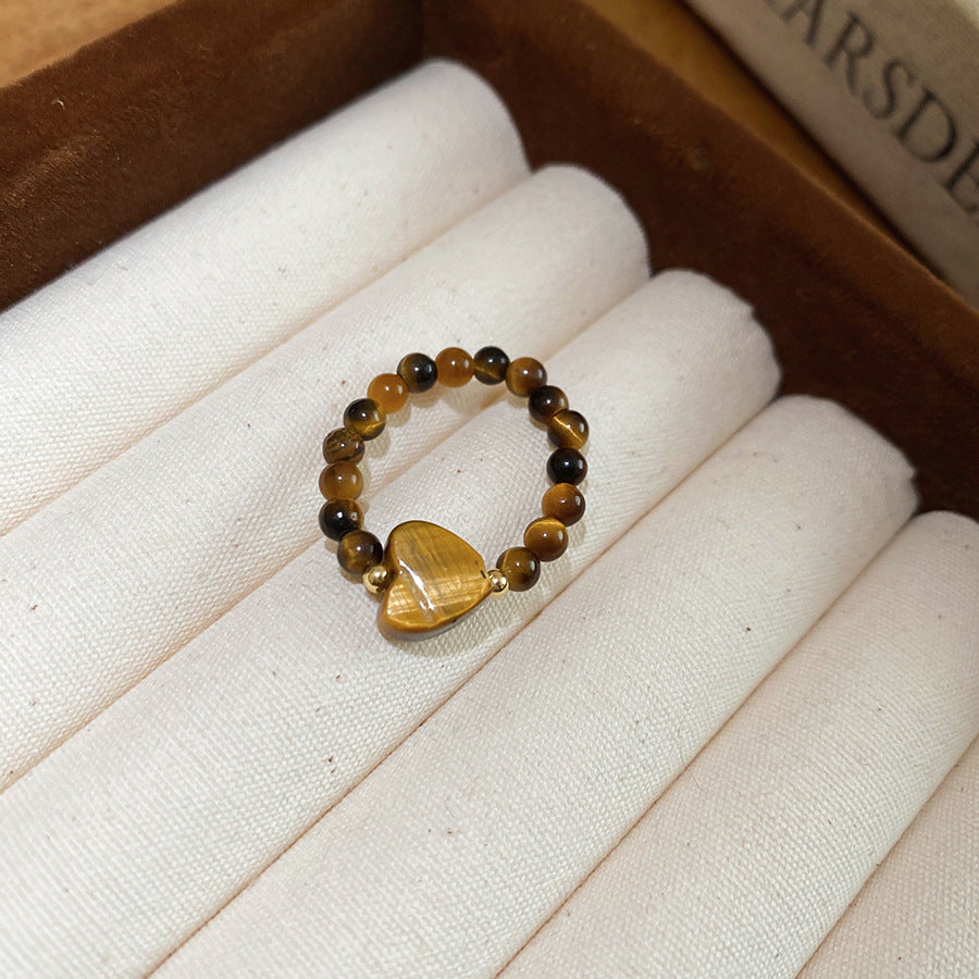 A廠【HR2812 】碎銀虎眼石串珠戒指女新款美拉德食指戒新中式復古民族風咖色指環
 25.11-2