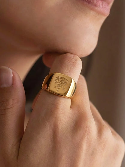 B廠【A271】不鏽鋼鍍18k真金雕刻蝴蝶牡丹花朵戒指ins風小眾輕奢設計感手環女
 26.01-1