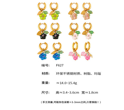 B廠【F627】時尚耳飾女士飾品手工製作趣味樹脂花朵耳環耳環不銹鋼耳圈
 25.09-1