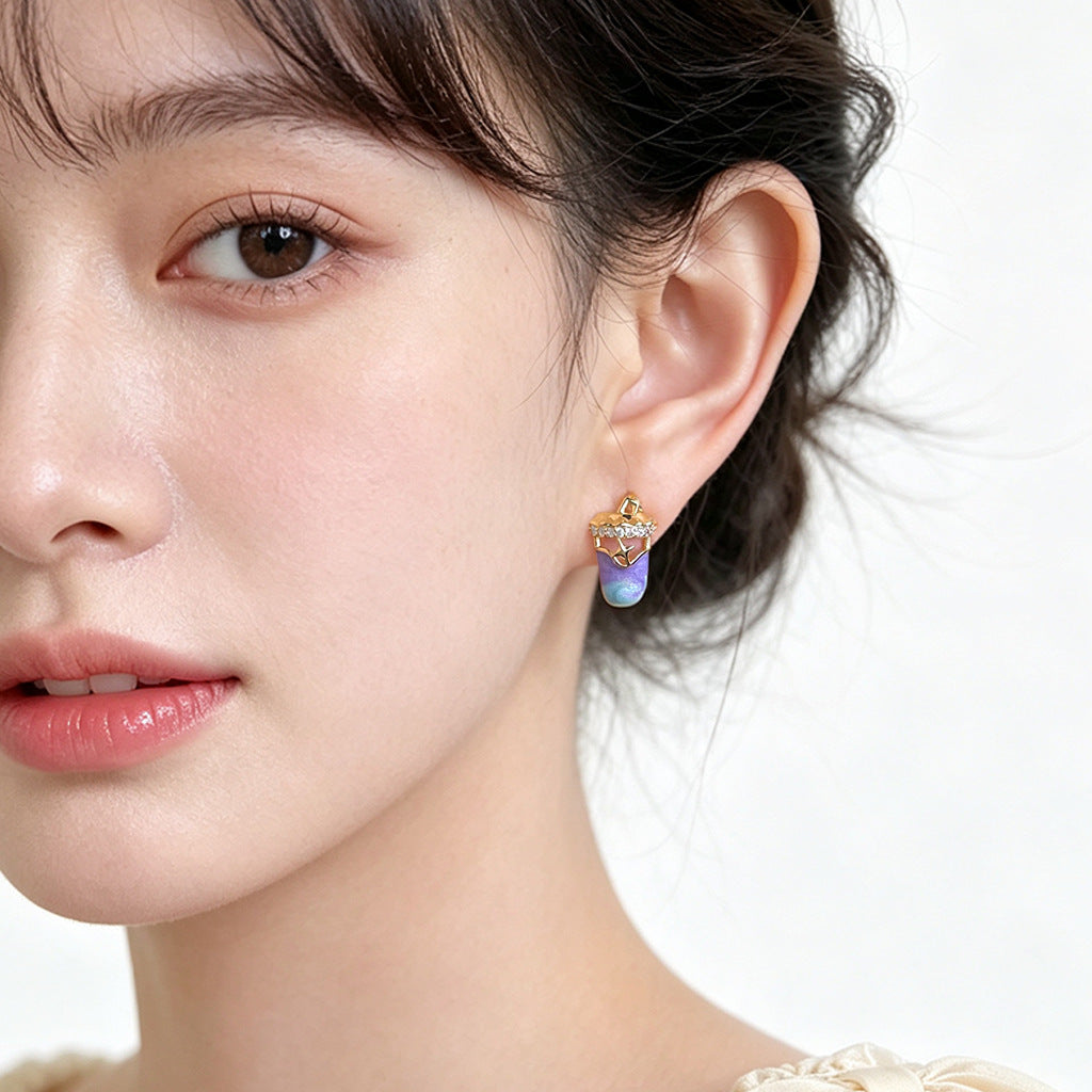 A廠【7993】【芒星冰沙】原創琺瑯滴釉手工彩繪銀針耳環個性小眾趣味可愛耳飾
 26.08-3