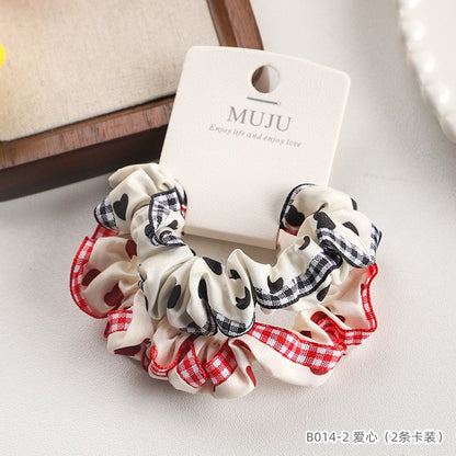 C廠【B014】2條卡裝髮繩韓系花邊小腸髮圈時尚褶皺頭繩條碼髮飾綁馬尾皮筋 25.05-5「C廠-單筆結帳需滿，NT$500出貨(不含運費)」