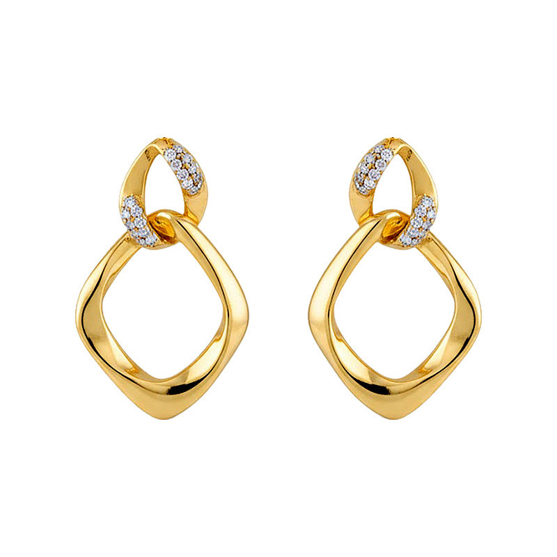 A廠【7323】時尚高級感重工質感銀針微鑲鋯石雙層立體幾何鏤空耳飾耳環女
 26.01-2