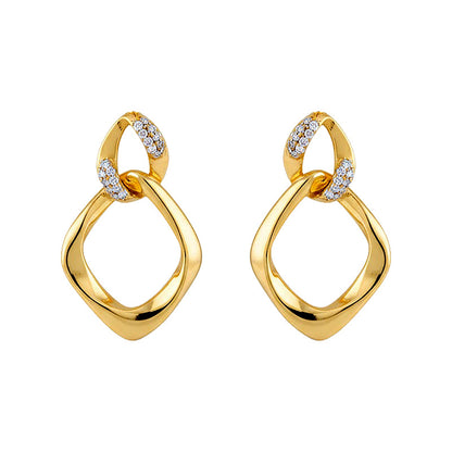 A廠【7323】時尚高級感重工質感銀針微鑲鋯石雙層立體幾何鏤空耳飾耳環女
 26.01-2