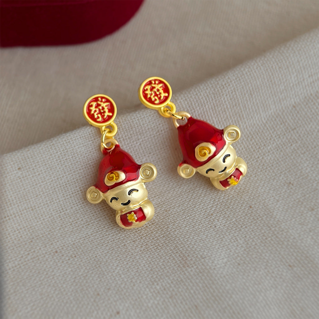 A廠【7341】接財神啦~！新年大吉琺瑯滴釉彩繪過年氛圍好寓意耳環女
 26.01-2
