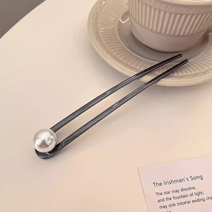 C廠【A35】高級感金屬珍珠髮簪女2024新款U型髮釵古風後腦勺釙子新中式簪子
 25.12-4「C廠-單筆結帳需滿，NT$500出貨(不含運費)」