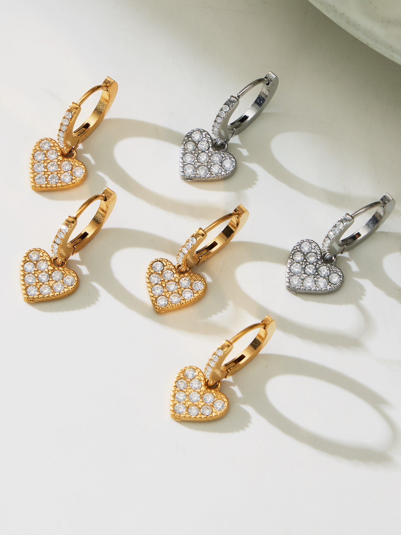 B廠【TXP504】不鏽鋼愛心鋯石項鍊手鍊耳環 鍍18k金chic風歐美時尚百搭珠寶首飾
 25.12-2