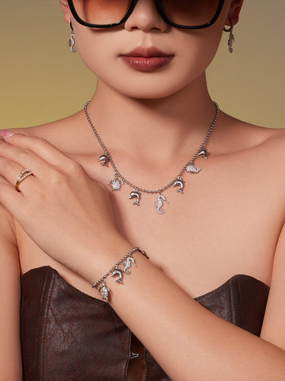 B廠【TXP494】海洋風DIY多吊墜滿鑽鋯石吊墜項鍊手鍊手鍊套組不銹鋼鍍18k真金
 25.11-4