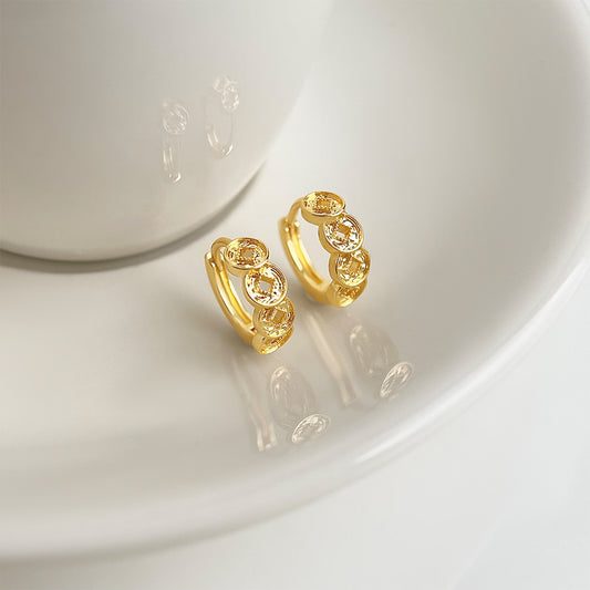 A廠【7932】【錢多多】時尚簡約個性小眾國潮新中式銅錢耳飾耳圈飾品
 26.08-1