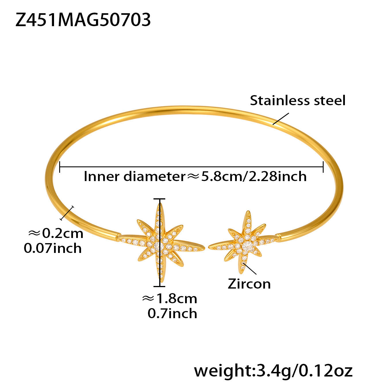 B廠【Z446】不鏽鋼5A鋯石滿鑽八芒星大小雙愛心開口手鐲組合歐美飾品女 25.07-2