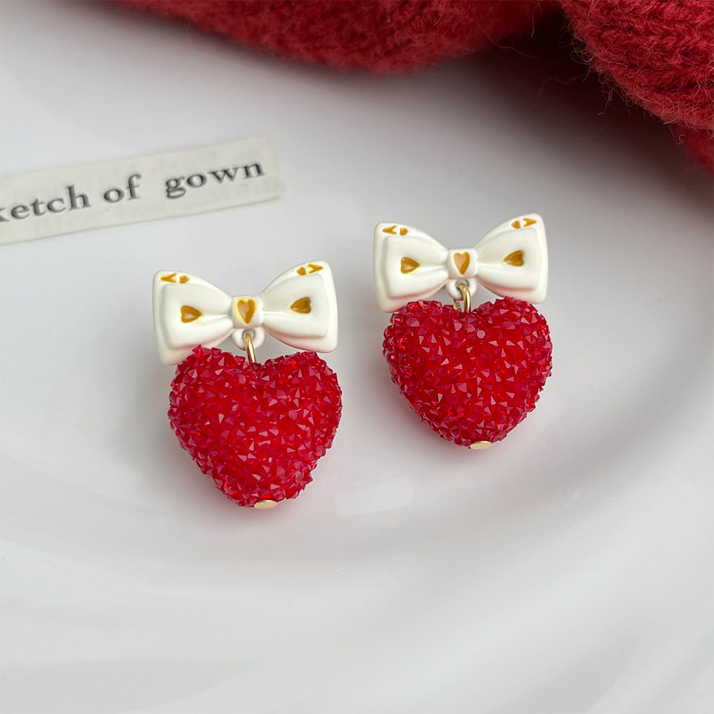 A廠【7377】清新甜美蝴蝶結愛心滿鑽很閃很亮可愛風新款耳環耳環飾品
 26.01-4