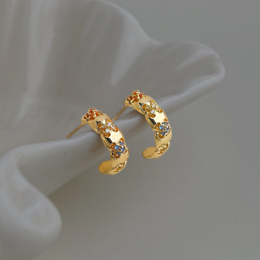 A廠【7438】時尚高級感原創簡約輕奢優雅風通勤幾何鋯石銀針耳飾耳環飾品
 26.03-4