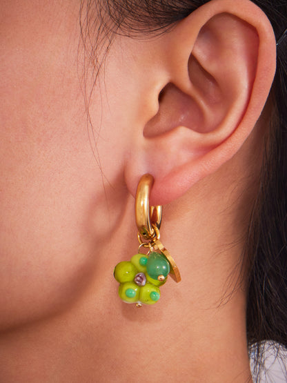 B廠【F627】時尚耳飾女士飾品手工製作趣味樹脂花朵耳環耳環不銹鋼耳圈
 25.09-1