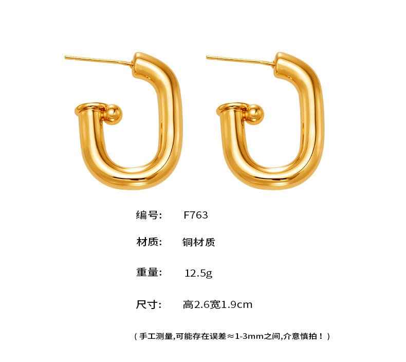 B廠【F763】法式U型橢圓耳環簡約冷淡風耳環銅材質鍍18k真金不掉色耳飾
 25.11-2