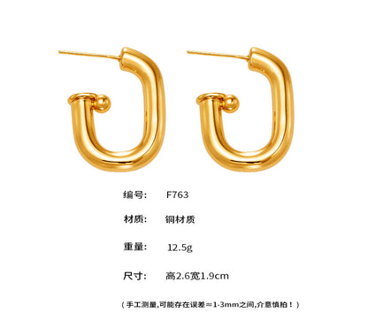 B廠【F763】法式U型橢圓耳環簡約冷淡風耳環銅材質鍍18k真金不掉色耳飾
 25.11-2