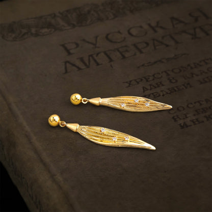 A廠【7335】原創樹葉微鑲鋯石925銀針鍍14K時尚高級感輕奢風新款耳環
 26.01-2