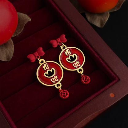 A廠【7345】馬年新款琺瑯滴釉紅色元寶財源廣進民族風小眾耳飾耳環飾品女
 26.01-2