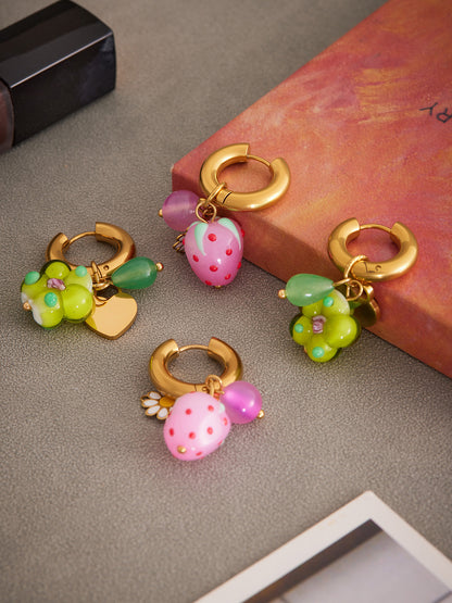 B廠【F627】時尚耳飾女士飾品手工製作趣味樹脂花朵耳環耳環不銹鋼耳圈
 25.09-1