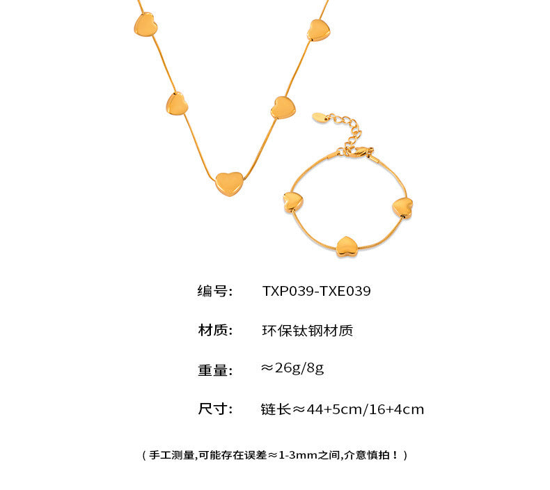 B廠【P039】韓國新款金色愛心串珠輕奢鎖骨鏈女ins設計感鈦鋼鍍18k金項鍊 24.05-5