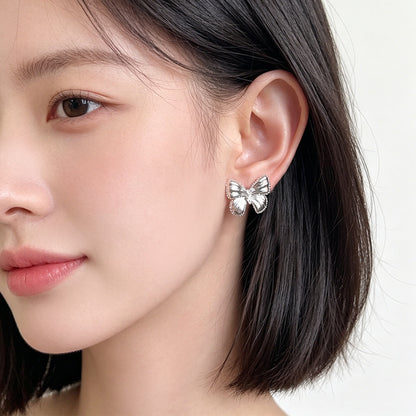 A廠【7805】清新甜美拉絲質感微鑲鋯石蝴蝶耳環個性小眾飾品新款耳環 26.07-1