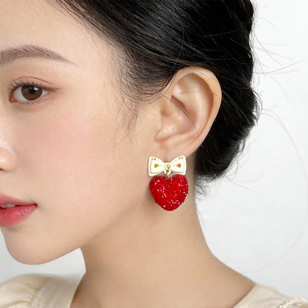 A廠【7377】清新甜美蝴蝶結愛心滿鑽很閃很亮可愛風新款耳環耳環飾品
 26.01-4