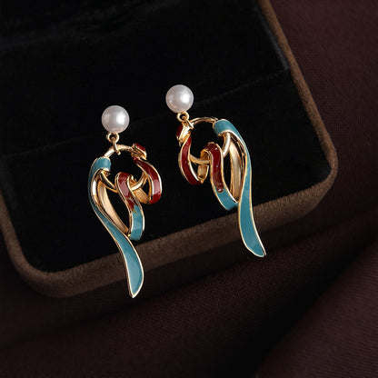 A廠【7386】敦煌繫飄帶原創小眾設計時尚國潮高級感琺瑯彩繪手工滴釉耳飾耳環
 26.01-4