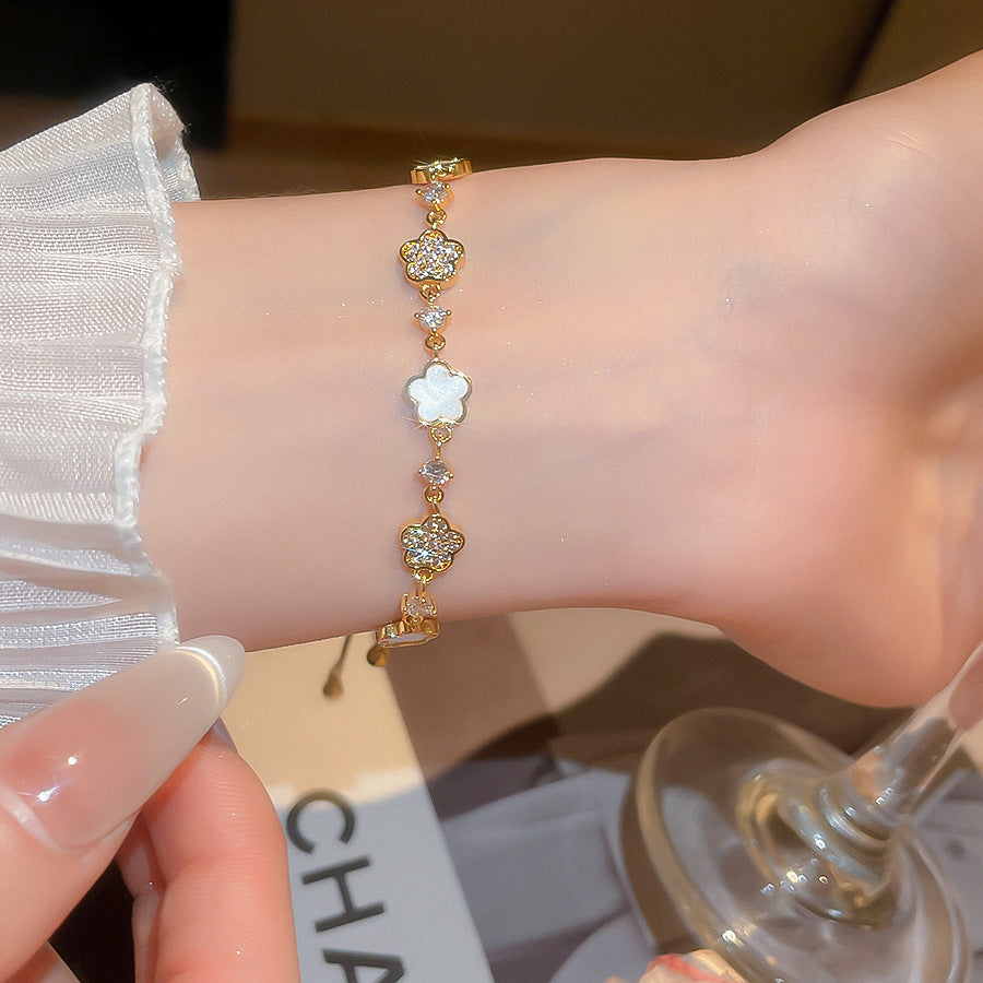 A廠【HB4399】醋酸板鋯石花朵吊墜抽拉式手鍊歐美優雅氣質手環輕奢高級感手飾女 25.08-1