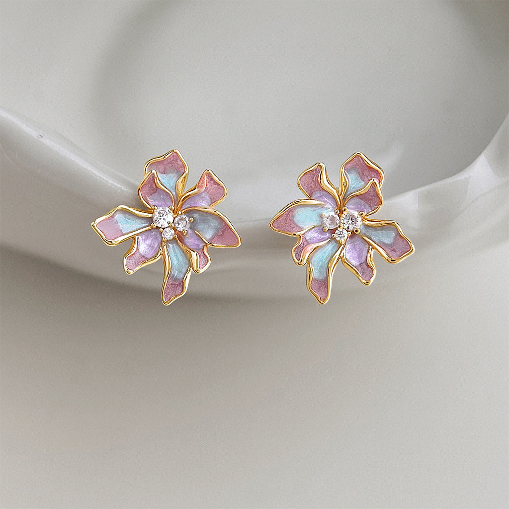 A廠【7351】春款原創設計彩色暈染清新甜美琺瑯滴釉彩繪花朵新款耳環耳環
 26.01-3