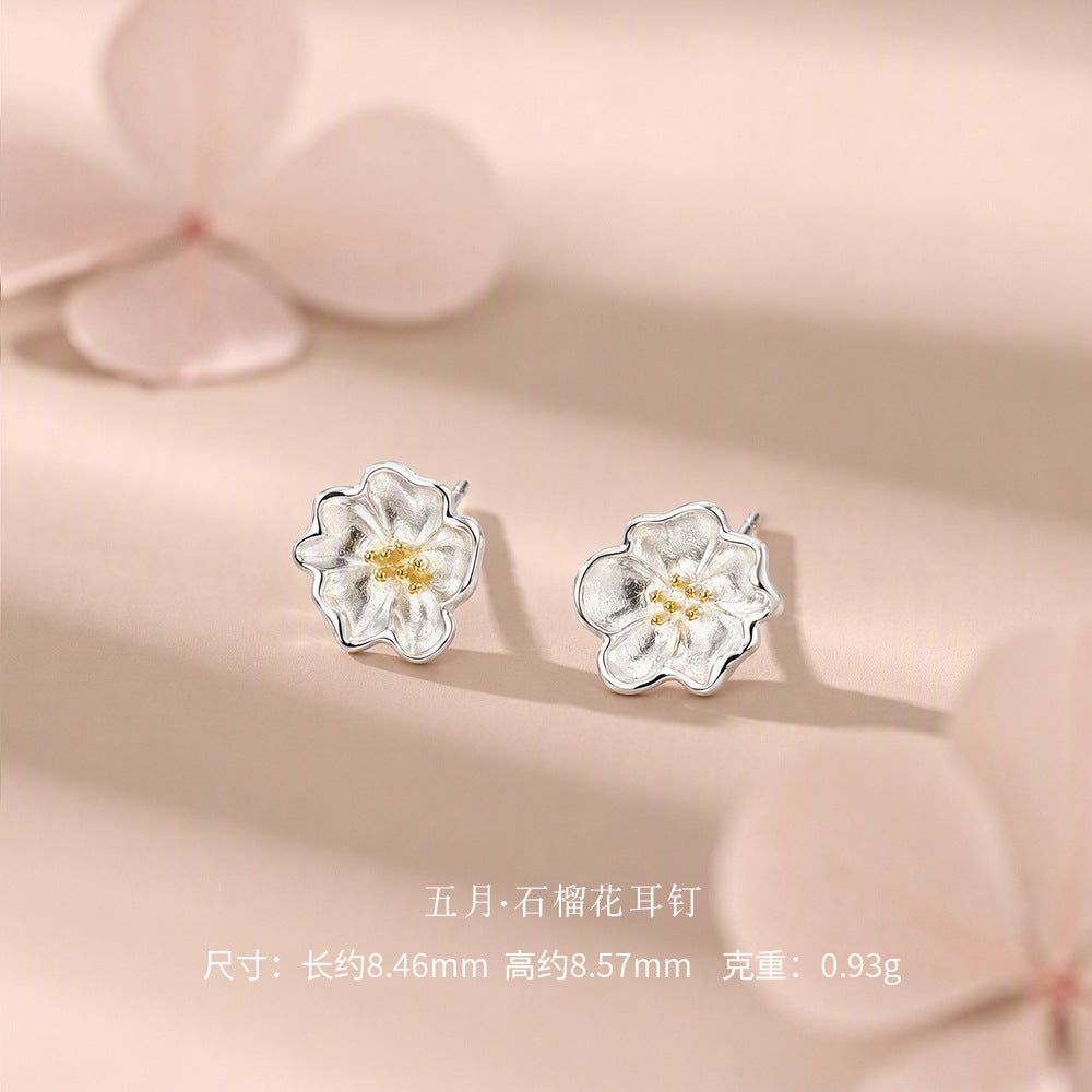 D廠【YC6717E】足銀S999十二月花神簡約精緻小清新小眾溫柔古風甜美獨特耳飾
 26.09-3