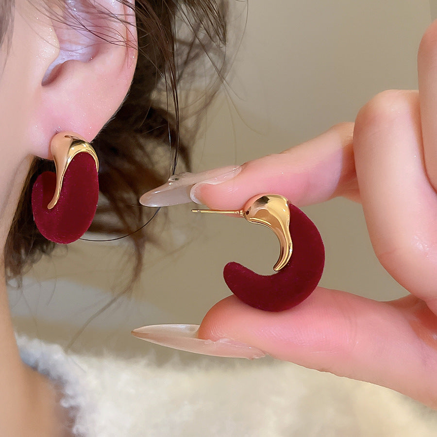 A廠【WE5019】18K真金電鍍925銀針植絨C型耳環耳墜小眾設計感耳環秋冬新款通勤耳飾
 25.10-5