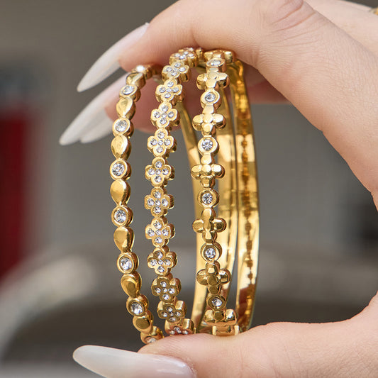 B廠【Z044】歐美高質感鑲5A鋯石細圈卡扣手環組合鍍18k金滿鑽輕奢高質感手環
 26.04-1