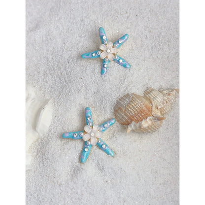 A廠【4375】海洋風輕奢手工海星耳環清新甜美花朵珍珠五角星高級感滴釉耳飾品
 26.07-5