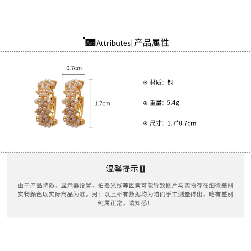 A廠【HE28829】14K真金電鍍鋯石珍珠幾何圓形耳扣優雅氣質耳環輕奢高級感耳飾女
 25.10-1
