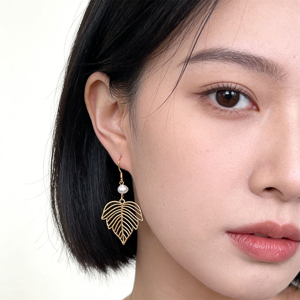 A廠【218】時尚高級感淡水珍珠鏤空楓葉老錢風新款耳環女飾品
 25.12-3