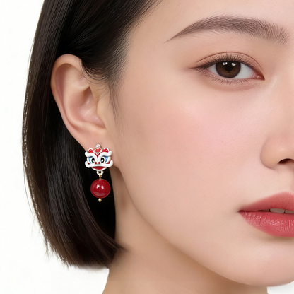 A廠【7346】可愛醒獅國潮新中式小眾設計手工彩繪新款耳環飾品
 26.01-2