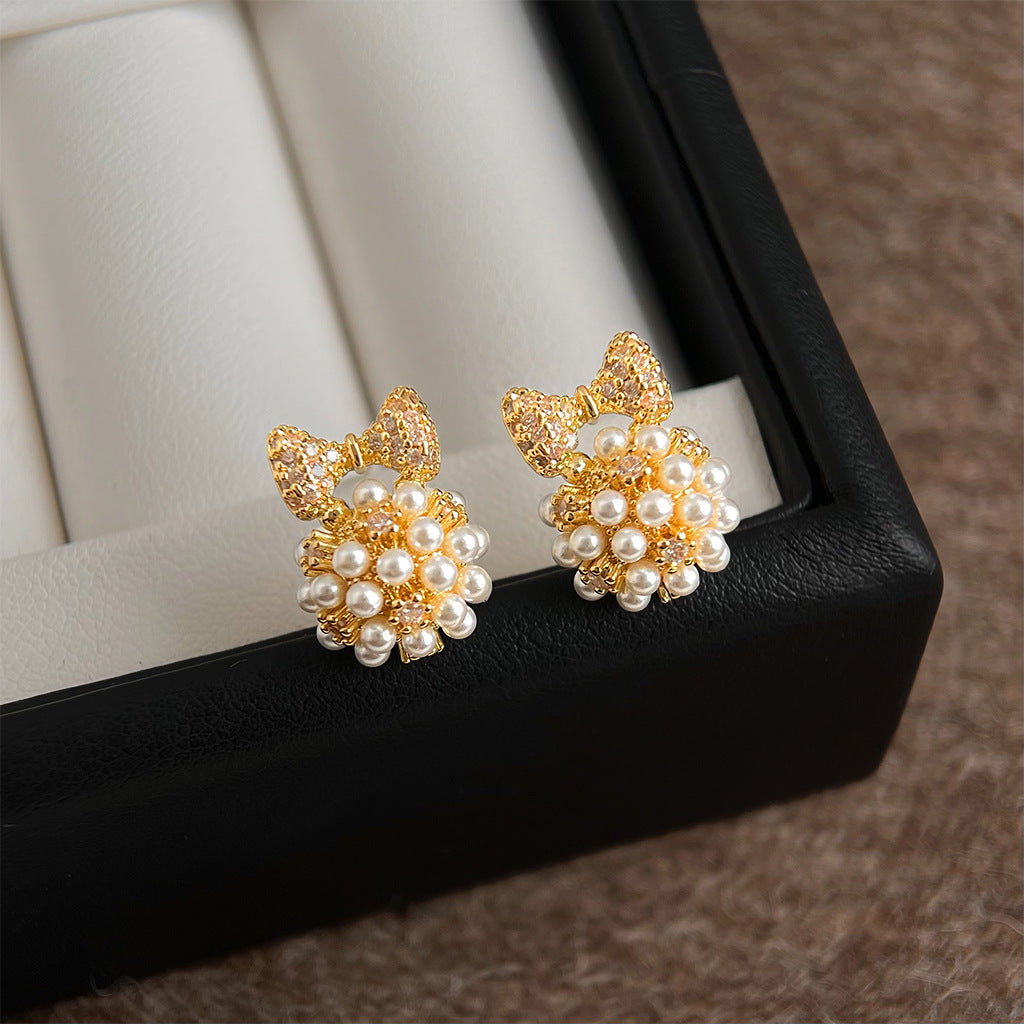 A廠【7204】時尚高級感小香風s925銀針微鑲鋯石蝴蝶結幾何清新甜美耳飾耳環女
 25.12-2