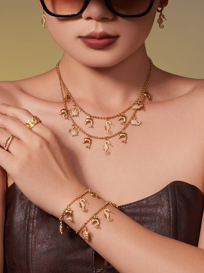 B廠【TXP494】海洋風DIY多吊墜滿鑽鋯石吊墜項鍊手鍊手鍊套組不銹鋼鍍18k真金
 25.11-4