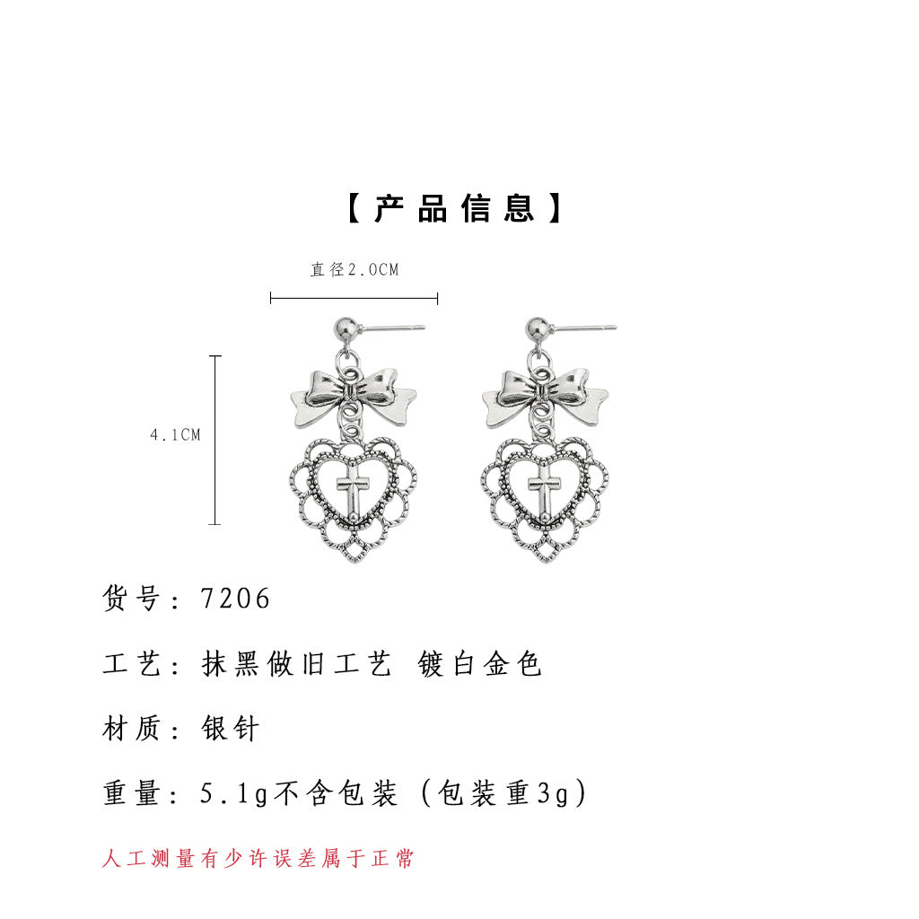 A廠【7206】個性ins甜酷風洛麗塔新款創意愛心蝴蝶結耳環 氣質高級感耳飾
 25.12-2