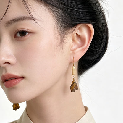 A廠【8198】 文藝復古美拉德風天然石虎眼石碎石國潮手工原創設計耳飾耳環
 26.09-4