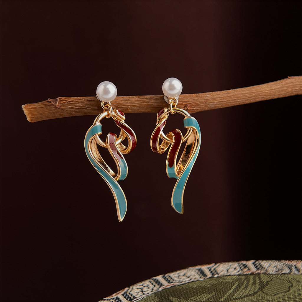 A廠【7386】敦煌繫飄帶原創小眾設計時尚國潮高級感琺瑯彩繪手工滴釉耳飾耳環
 26.01-4