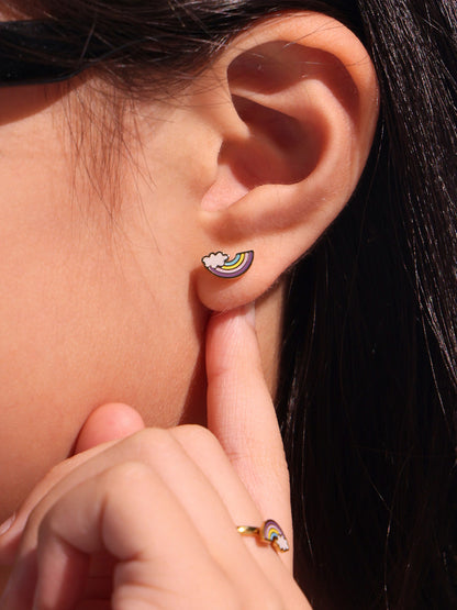 B廠【TXP264】不銹鋼材質新款兒童飾品彩虹滴油吊墜項鍊手鍊戒指耳環套裝 25.05-5