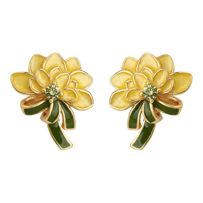 A廠【7228】原創花朵手工彩繪925銀針琺瑯滴釉牡丹花耳環氣質優雅甜美 耳飾女
 25.12-2