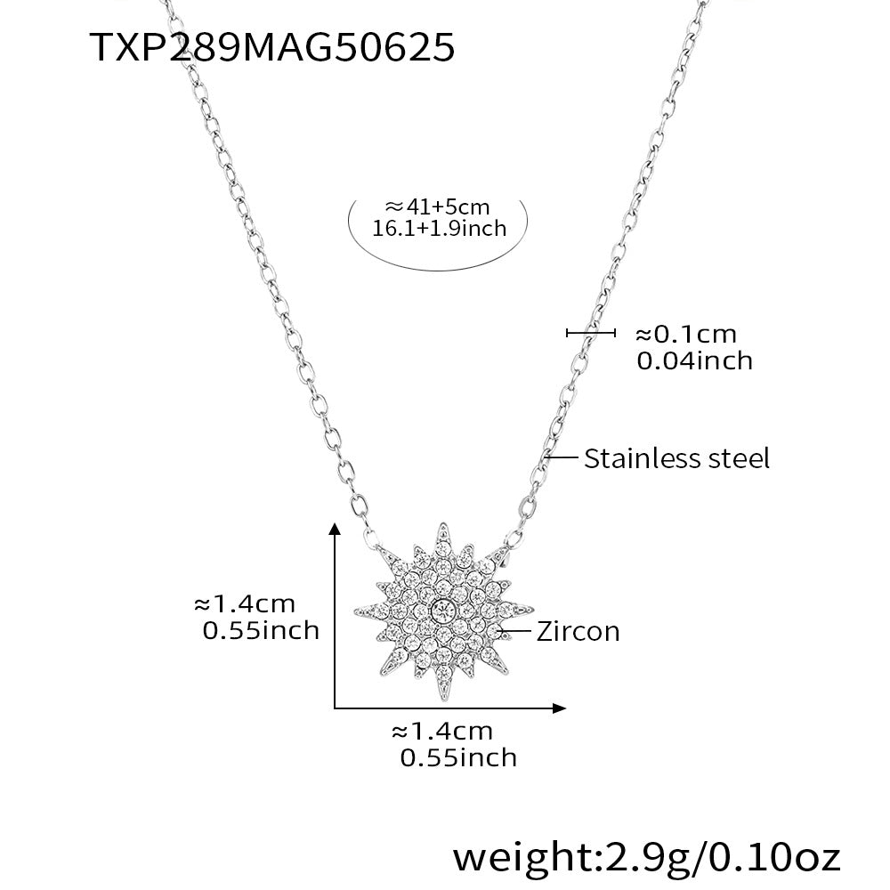 B廠【TXP289】超閃小太陽鑲嵌5A鋯石鎖骨雙層項鍊戒指組不銹鋼材質 25.07-1