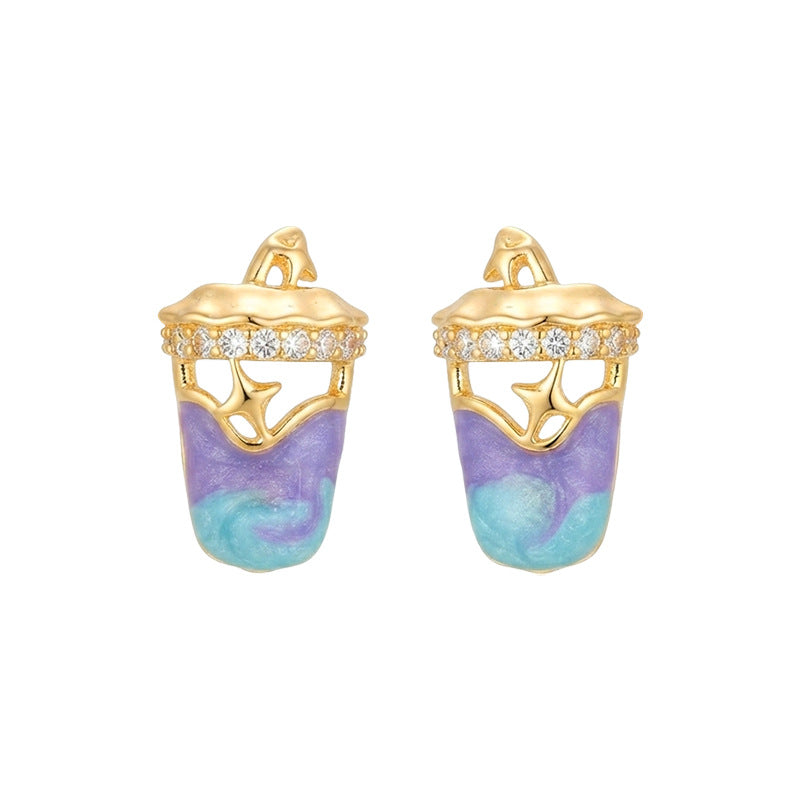 A廠【7993】【芒星冰沙】原創琺瑯滴釉手工彩繪銀針耳環個性小眾趣味可愛耳飾
 26.08-3