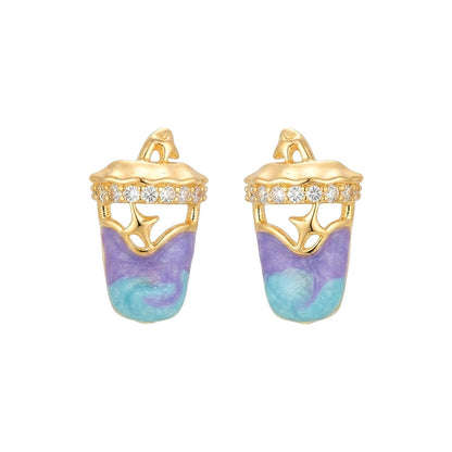 A廠【7993】【芒星冰沙】原創琺瑯滴釉手工彩繪銀針耳環個性小眾趣味可愛耳飾
 26.08-3