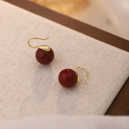 D廠【YC10406E】S999足銀紅色圓形耳環幾何簡約風氣質輕奢風高級感小眾耳飾 25.02-2