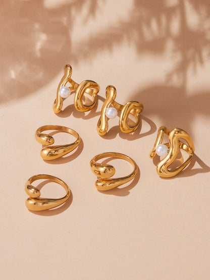 B廠【A388】冷淡風不鏽鋼幾何異形珍珠開口戒指個性時尚設計飾品不掉色
 25.10-1